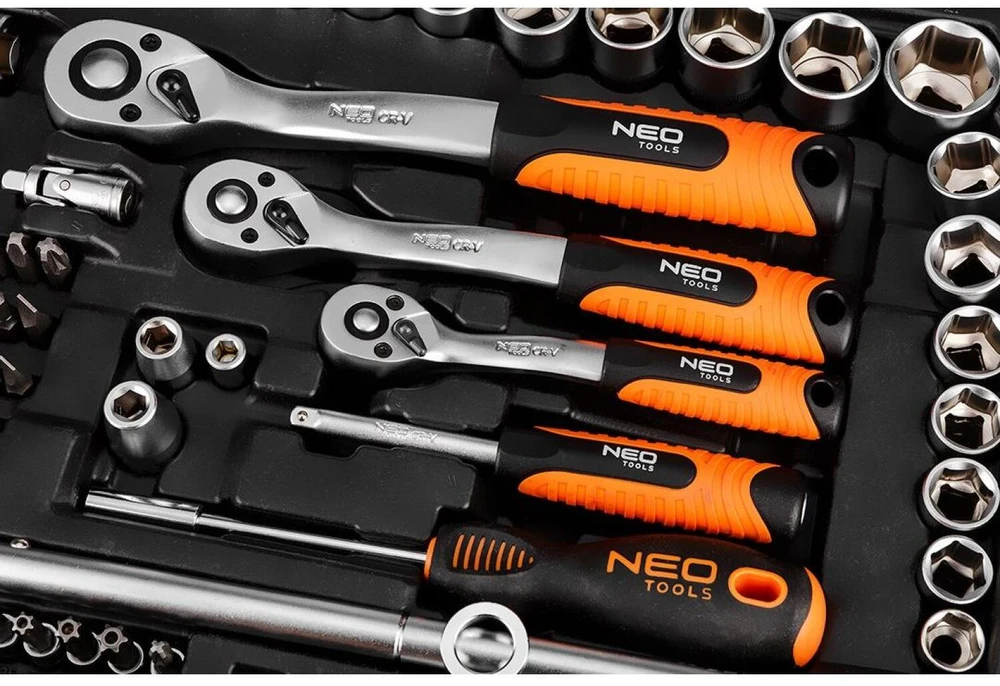 Neo Tools 220 dalių raktų rinkinys 1/2", 3/8", 1/4"