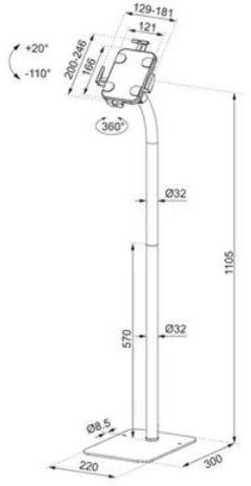 NEOMOUNTS BY NEWSTAR FL15-625BL1 TILT- AND ROTATABLE Planšetė FLOOR STAND FOR 7,9-11" TABLETS - Juodas