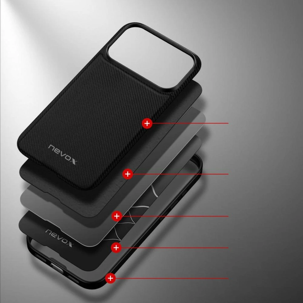 Dėklas Nevox StyleShell NYLO - iPhone 17/18 Pro, juodas
