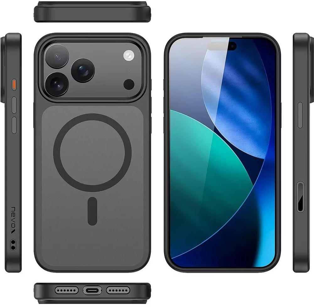 Nevox telefono dėklas StyleShell INVISIO 2545, juodas, iPhone 17 Pro Max, suderinamas su MagSafe