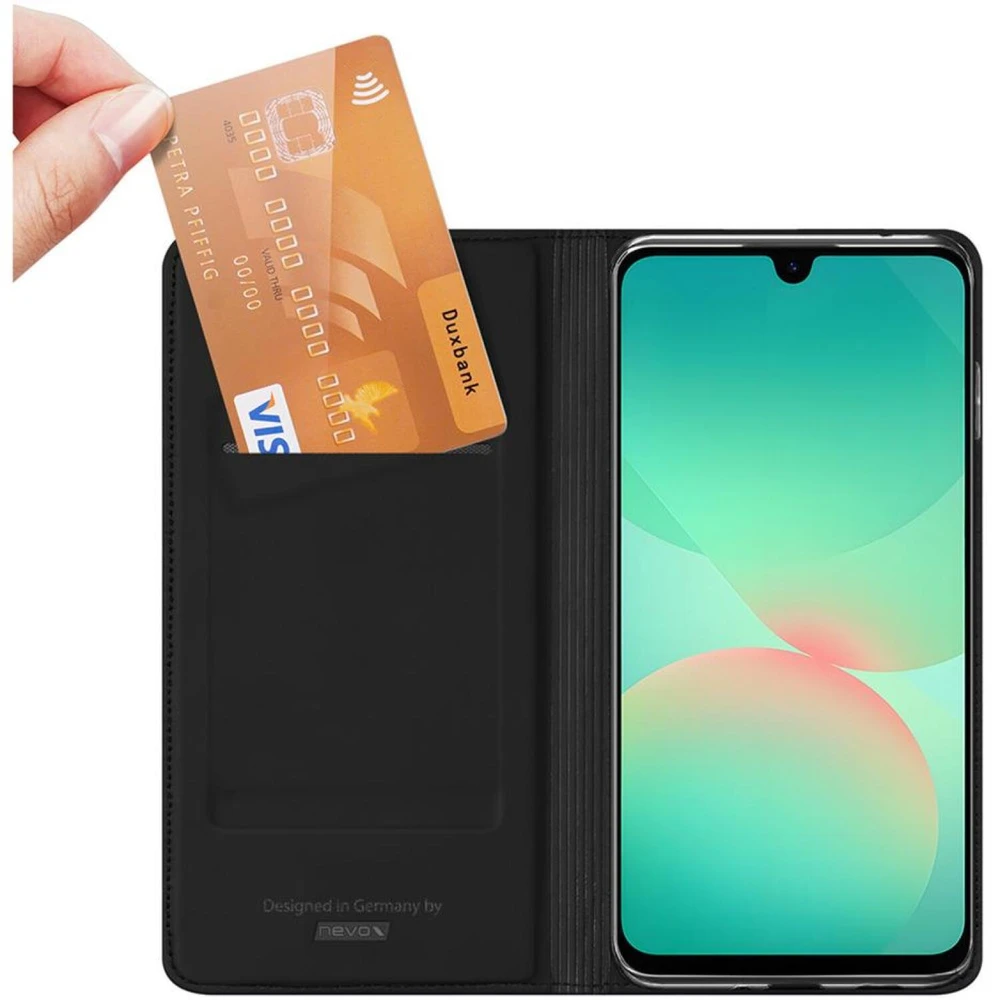 Nevox VARIO Series 2628, išmaniojo telefono dėklas, juodas, TPU, PU, kortelių skyrius, stovo funkcija, magnetinis užsegimas