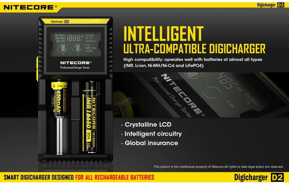 Nitecore Digicharger D2 EU Baterijų įkroviklis