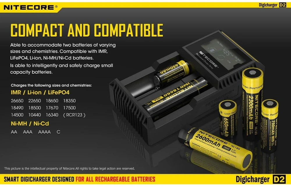 Nitecore Digicharger D2 EU Baterijų įkroviklis