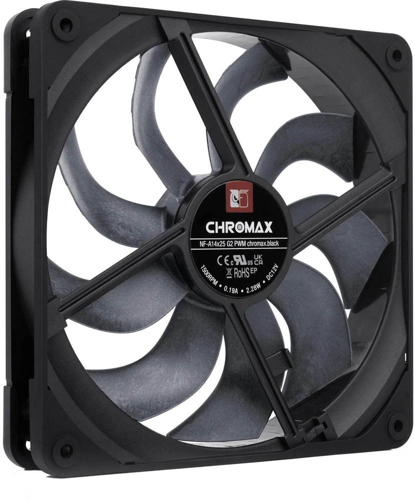 Noctua NF-A14X25 G2 chromax.juodas Fan, PWM, LCP – juodas, 140mm