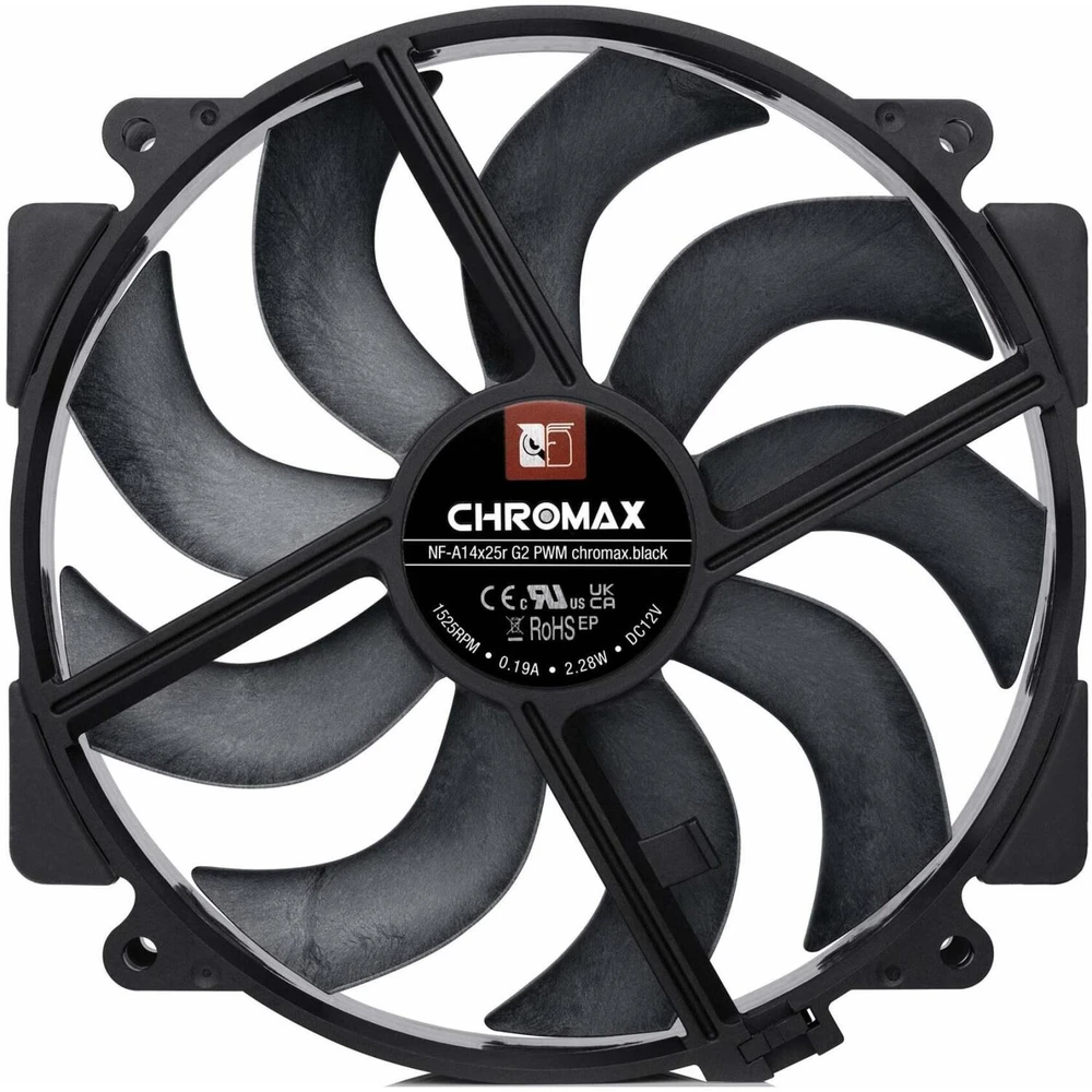 Noctua NF-A14X25r G2 PWM chromax.juodas fan, LCP – juodas, 140mm