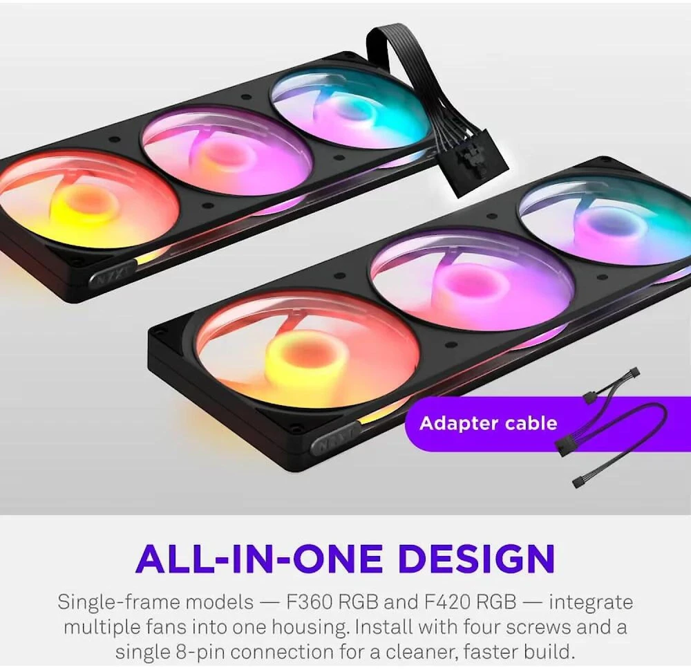 Nzxt F420 RGB kompiuterio ventiliatorius RF-R242U-BF, 420mm, 4-pin PWM, NZXT RGB 4-pin, 2000rpm, 34.0dB(A), RGB apšvietimas