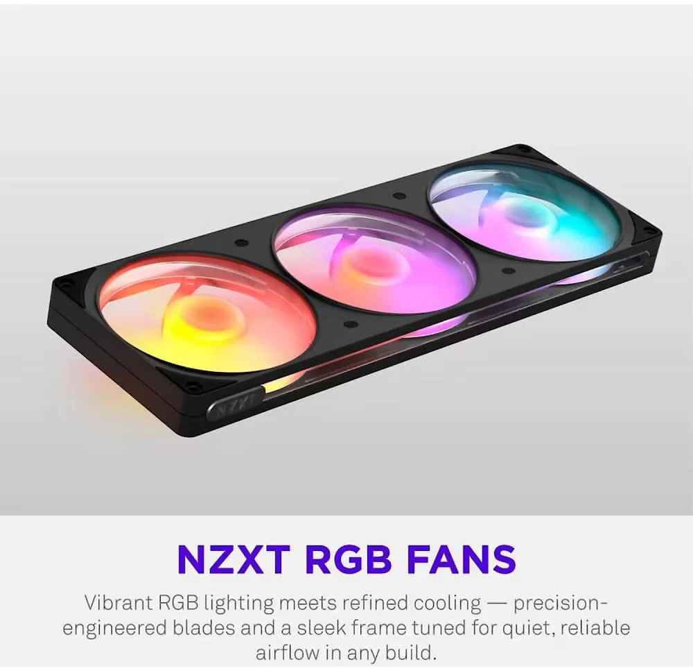 NZXT kompiuterio ventiliatorius F360 RGB RF-R236U-BF, 360mm, 4-pin PWM, NZXT RGB 4-pin, 1 vnt, 2400rpm, 33.0dB(A), RGB apšvietimas