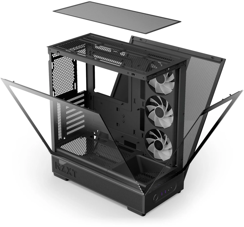 Nzxt S5 RGB CC-S51FB-01, juodas, Midi-Tower, ATX, Mini-ITX, plienas, grūdintas stiklas, 360mm RGB ventiliatorius