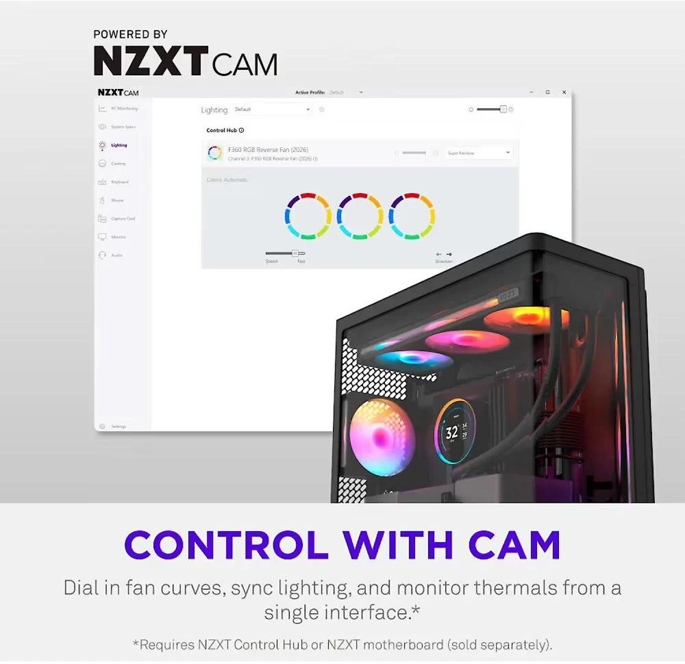NZXT ventiliatorius F140 RGB RF-R214S-BF, 140mm, RGB apšvietimas, juodas