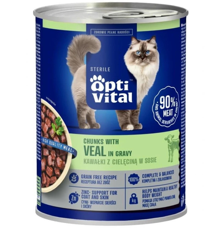 Maisto produktai - OptiVital Sterile Wet Cat Food with Veal in Gravy 415g