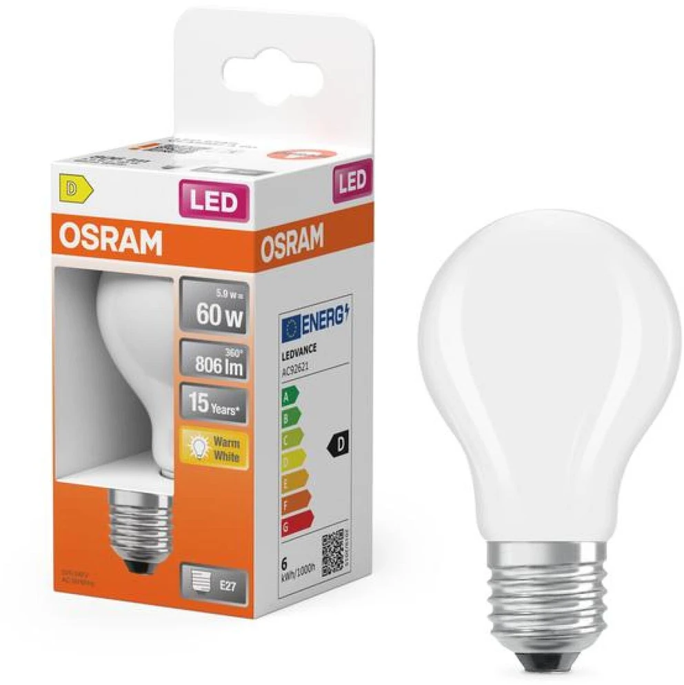 Osram LED LEMPA A60 5,9 W E27 2700K 806LM MATINĖ
