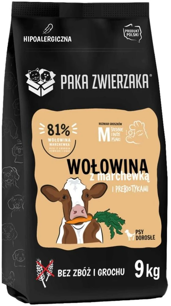 PAKA ZWIERZAKA jautiena su morkomis M - sausas šunų ėdalas - 9kg
