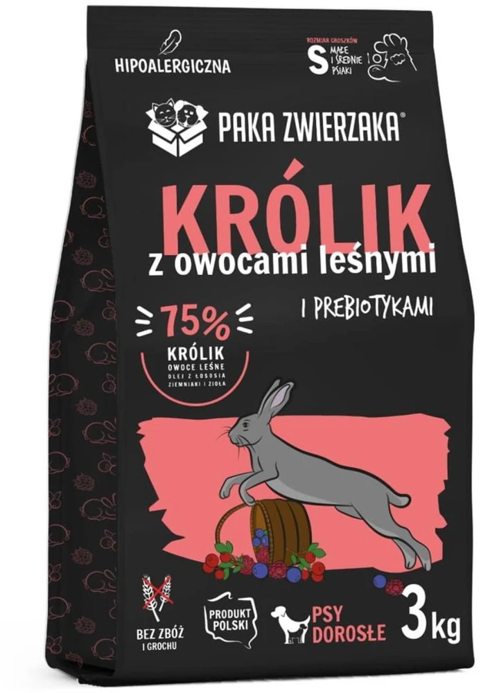 PAKA ZWIERZAKA triušiena su miško uogomis S - sausas šunų ėdalas - 3kg