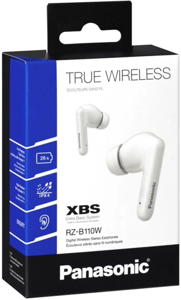 Ausinės - Panasonic RZ-B110WDE-W Baltos 10 mm Sustiprintų žemųjų dažnių „Bluetooth“ 5.3 IPX4