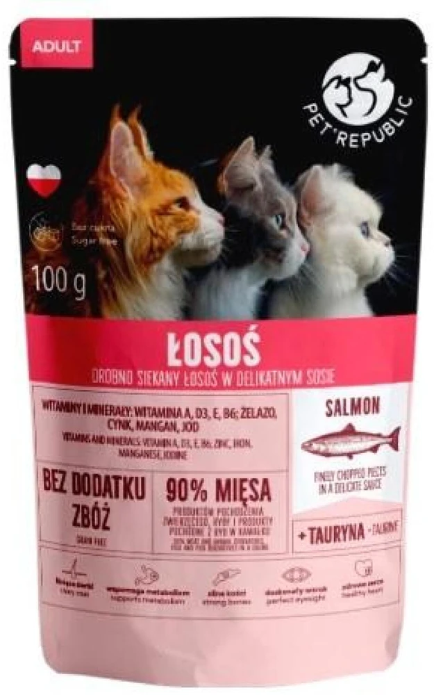 PetRepublic PET REPUBLIC Adult Lašiša smulkiai supjaustyta – drėgno kačių ėdalo- 100 g
