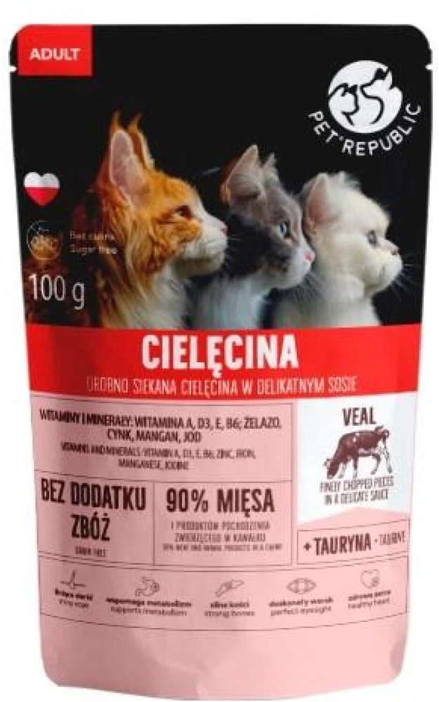PetRepublic PET REPUBLIC Suaugusiam Smulkiai pjaustyta veršiena – šlapias kačių maistas – 100 g