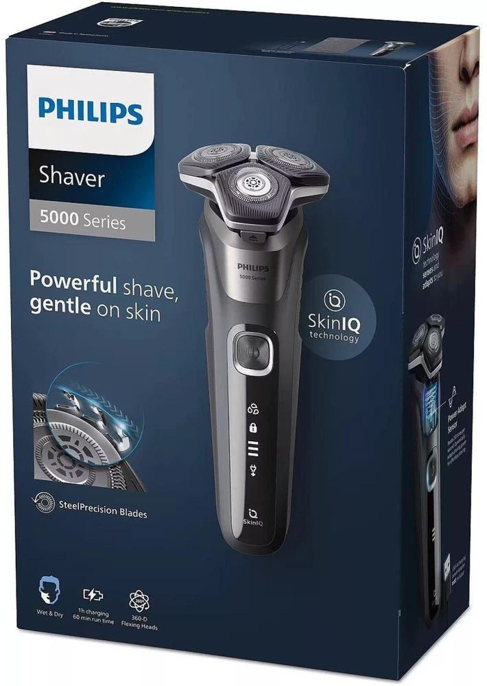 Barzdaskutė Philips skustuvas Series 5000 S5887/13, rotacinis, 60 min, 1 h, šlapias ir sausas, SteelPrecision ašmenys, LED ekranas