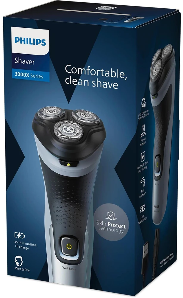 Barzdaskutė Philips X3063/00 men's shaver Rotation shaver Trimmer Juodas, Mėlyna