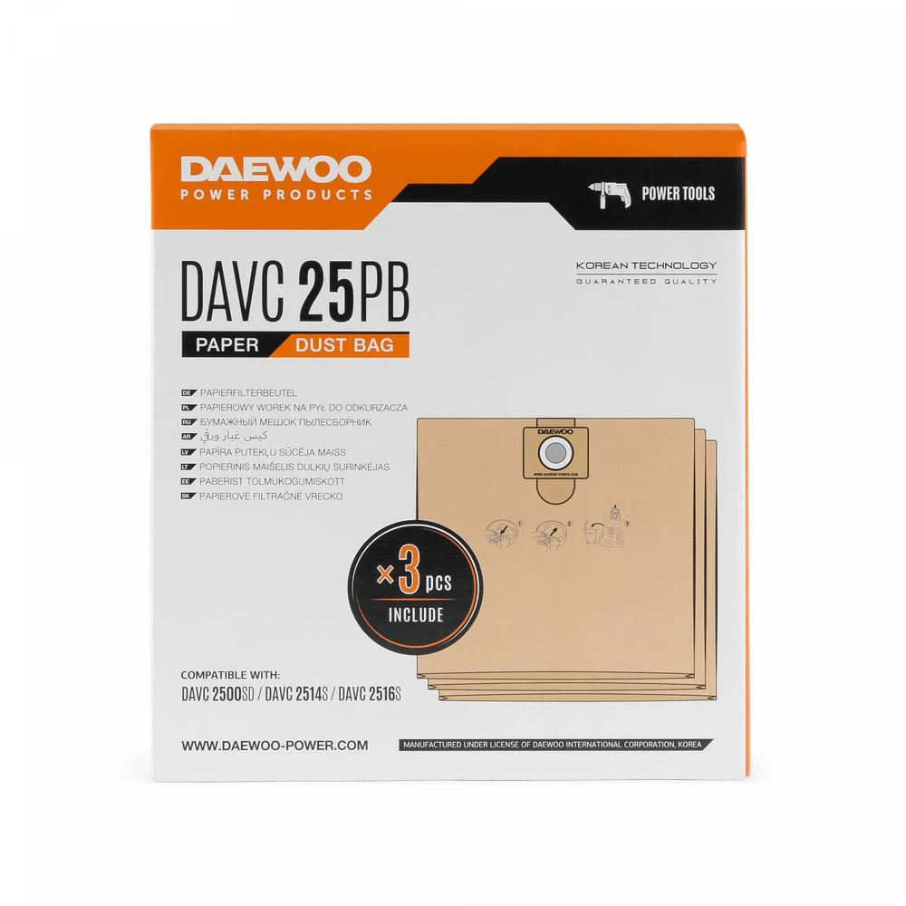 Vacuum Cleaner Priedas DAEWOO Paper Dust Bag 3pcs For DAVC2514S/ DAVC2516S/ DAVC2500SD/ DAVC2014S/ DAVC2014 DAVC25PB