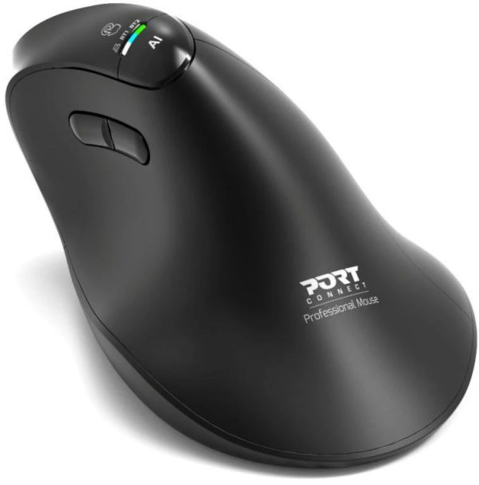 PORT CONNECT ERGO AUDITOR, ergonomiška „Bluetooth“ ir 2,4 GHz belaidė įkraunama pelė, USB-C, Juodas