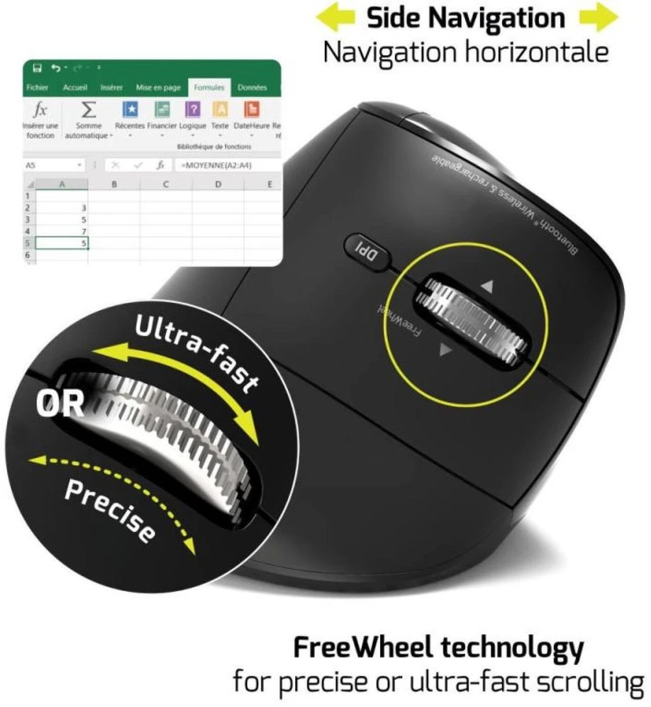 PORT CONNECT ERGO AUDITOR, ergonomiška „Bluetooth“ ir 2,4 GHz belaidė įkraunama pelė, USB-C, Juodas
