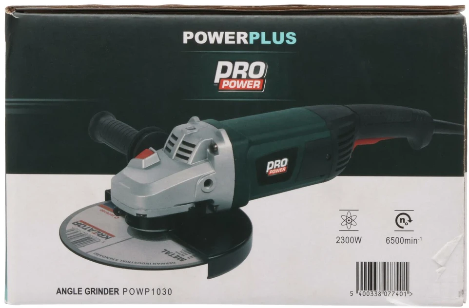 Powerplus Kampinis šlifuoklis POWP1030, 2300W, 230mm, 4m, 6500min-1, 111dB(A), 1 greičio nustatymas