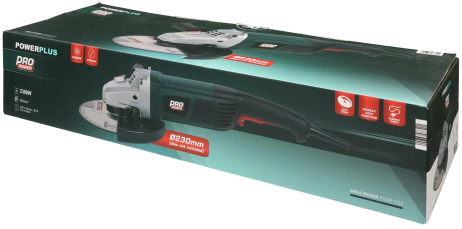 Powerplus Kampinis šlifuoklis POWP1030, 2300W, 230mm, 4m, 6500min-1, 111dB(A), 1 greičio nustatymas