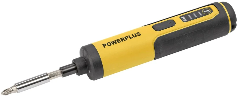 POWERPLUS POWX00420 kompaktiškas akumuliatorinis atsuktuvas baldams surinkti ir varžtams sukti 4V 1300mAh 4Nm 26 antgaliai