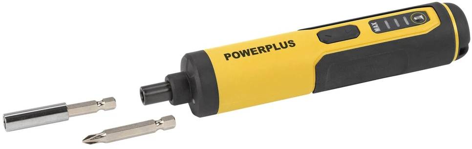 POWERPLUS POWX00420 kompaktiškas akumuliatorinis atsuktuvas baldams surinkti ir varžtams sukti 4V 1300mAh 4Nm 26 antgaliai