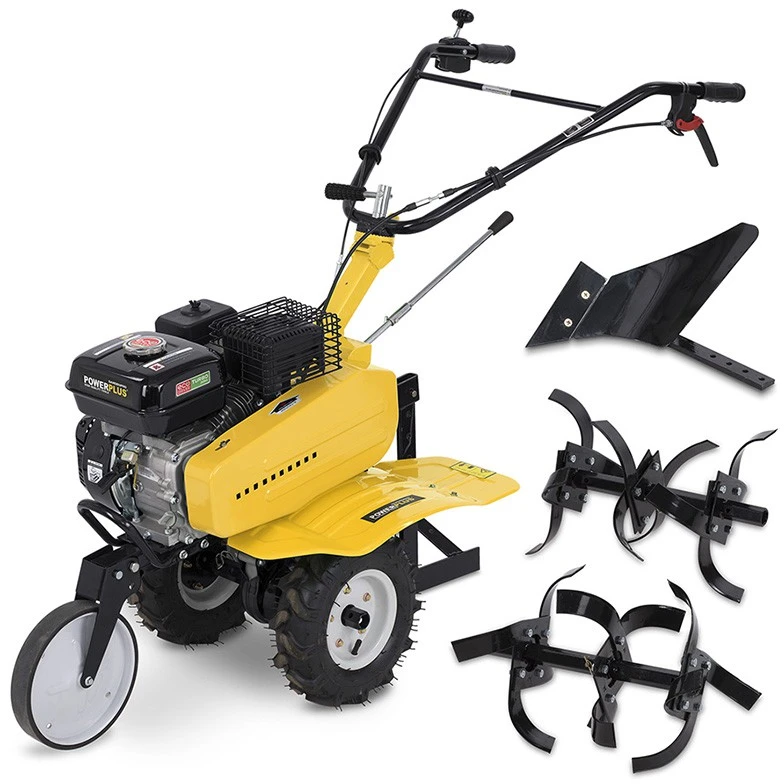POWERPLUS POWXG7217 benzininis kultivatorius ir žemės freza dirvos apdirbimui ir sodo paruošimui 208cc 4200W 105cm 4-taktis variklis reversas