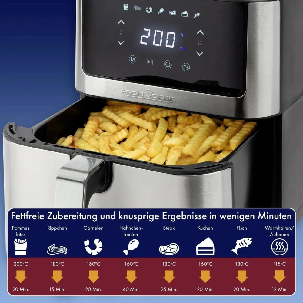 Gruzdintuvė Profi Cook ProfiCook PC-FR 1269 H fryer Single 8 L Stand-alone 1800 W Hot air fryer Juodas, Nerūdijantis plienas