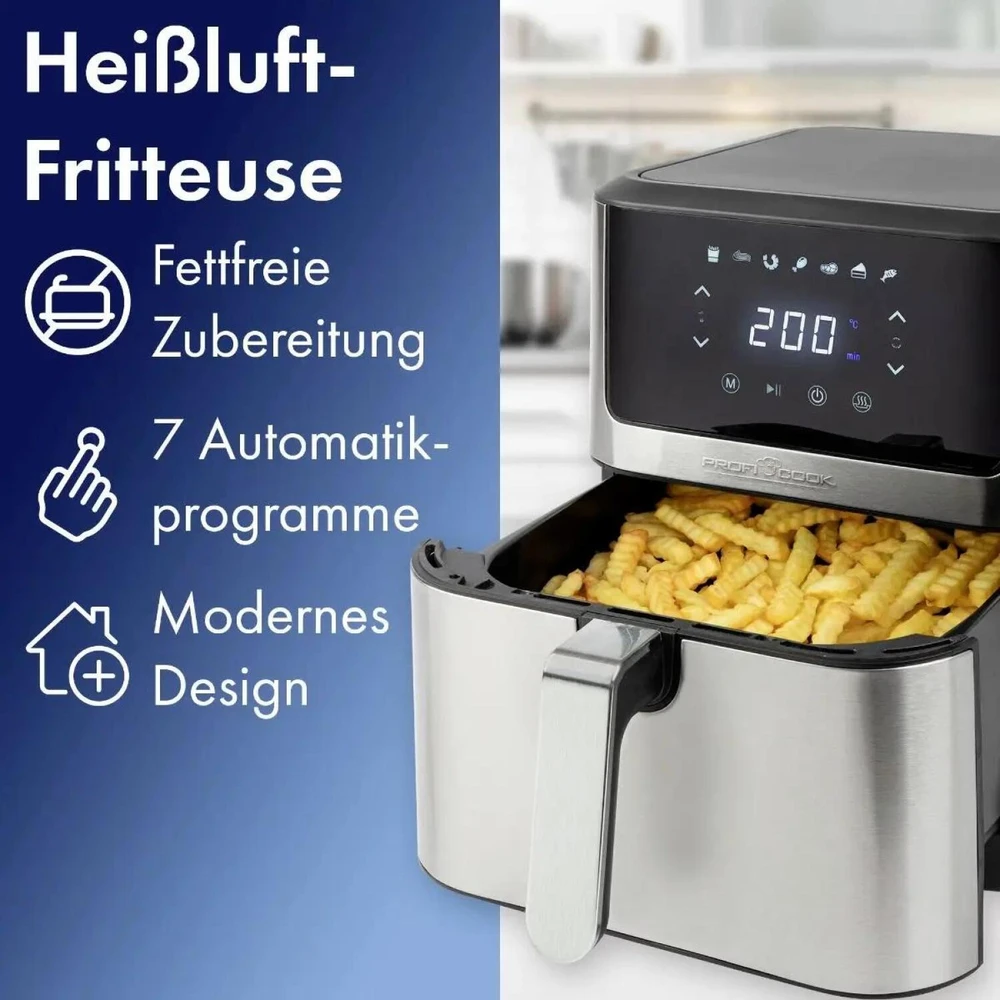 Gruzdintuvė Profi Cook ProfiCook PC-FR 1269 H fryer Single 8 L Stand-alone 1800 W Hot air fryer Juodas, Nerūdijantis plienas