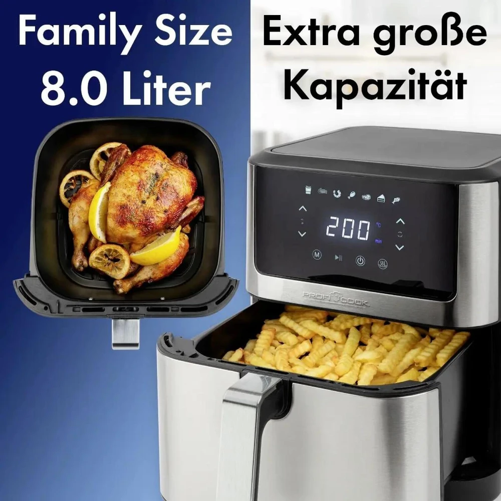 Gruzdintuvė Profi Cook ProfiCook PC-FR 1269 H fryer Single 8 L Stand-alone 1800 W Hot air fryer Juodas, Nerūdijantis plienas