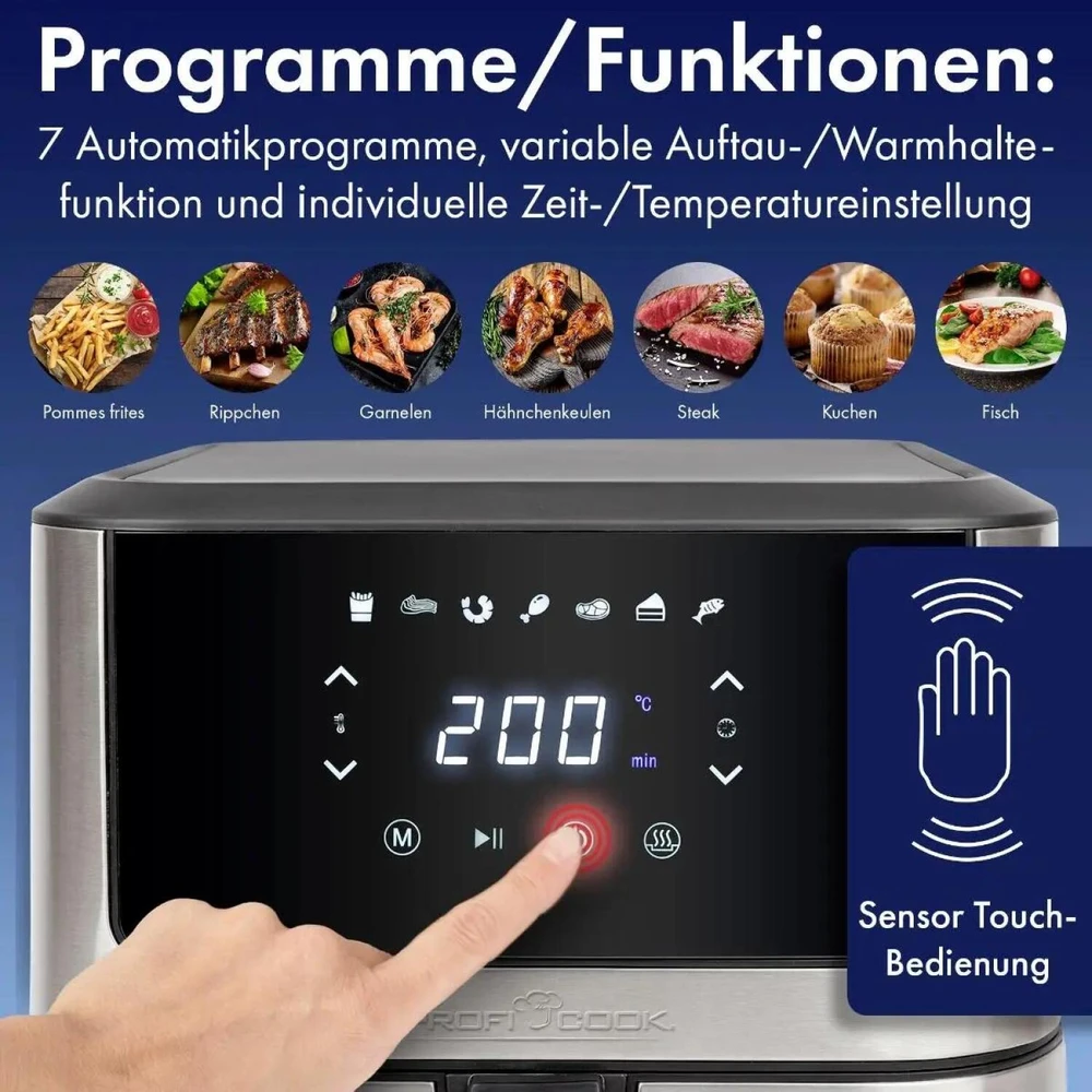 Gruzdintuvė Profi Cook ProfiCook PC-FR 1269 H fryer Single 8 L Stand-alone 1800 W Hot air fryer Juodas, Nerūdijantis plienas