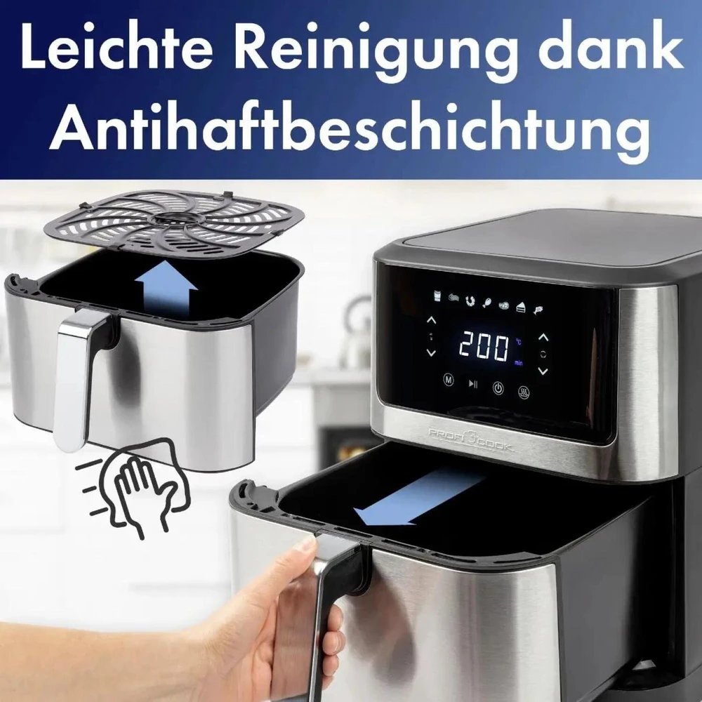 Gruzdintuvė Profi Cook ProfiCook PC-FR 1269 H fryer Single 8 L Stand-alone 1800 W Hot air fryer Juodas, Nerūdijantis plienas