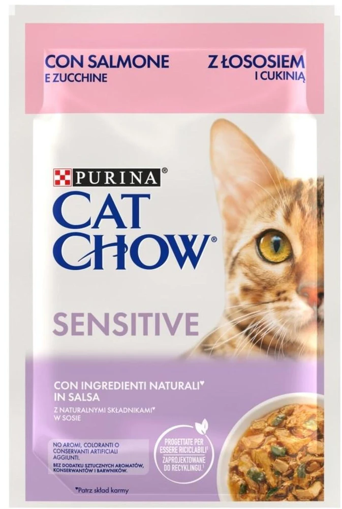 Purina Nestle Drėgnas Kačių Maistas - Purina Cat Chow Sensitive Lašiša Ir Cukinija Padaže 85 g