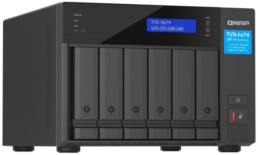 Serveris QNAP ZFS pagrįsta saugykla | TVS-h674-i5-32G su PCIe Gen 4 išplečiamumu 10/25GbE ryšiui, M.2 NVMe SSD talpyklą ir kelių gijų procesorius | Intel | i5-12400 6-branduolių/12-thread | 32 GB | DDR4 SODIMM | Juodas