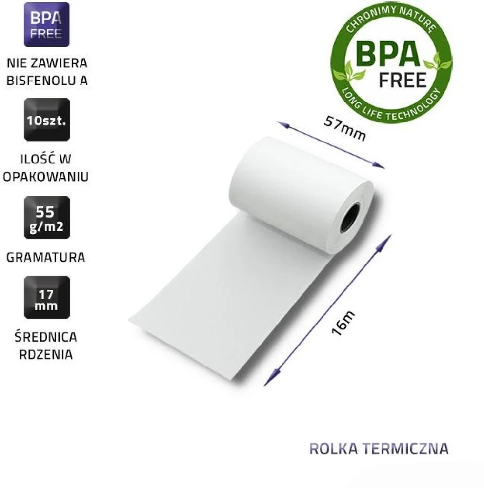 QOLTEC 51899 Terminis rulonas 57 x 16 55g / m2 10 vnt. Būkite BPA
