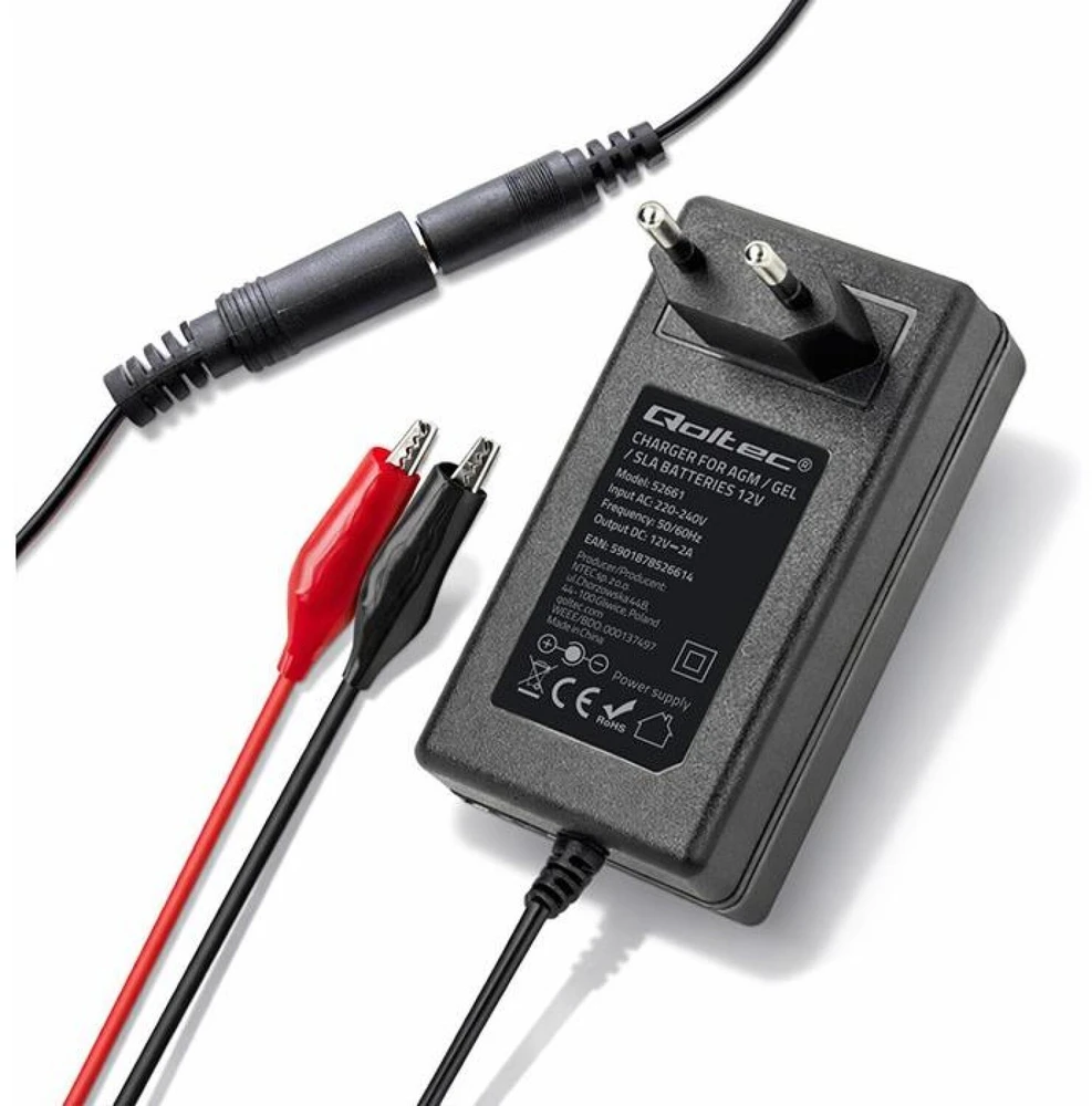 Qoltec Automatinis 12V 2A įkroviklis AGM GEL baterijoms 5.5x2.1 1.8m kabelis