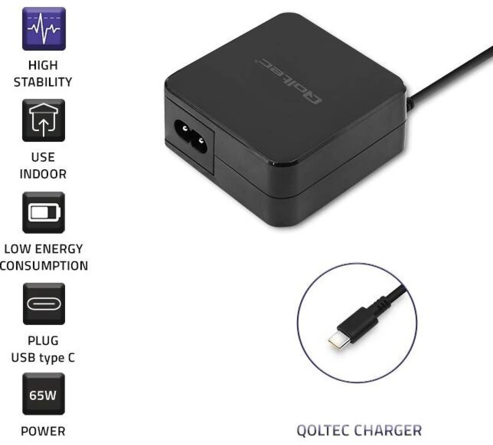 QOLTEC 51027 įkroviklis 65W / 5-20,3V / 2-3,25A / USB tipas C / PD