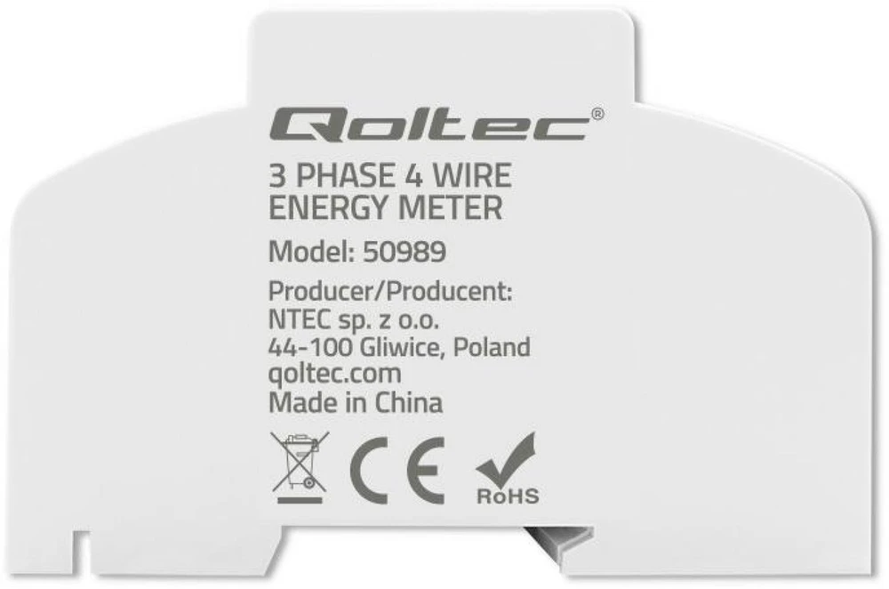 „Qoltec“ 3 fazių dvikryptis elektroninis skaitiklis | Energijos skaitiklis, montuojamas ant DIN bėgelio | 400 V | 100 A | LCD | 4P