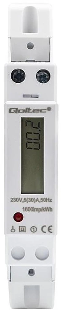 „Qoltec“ 1 fazės elektroninis skaitiklis | Energijos skaitiklis ant DIN bėgelio | 230 V | 30 A | LCD | 1P