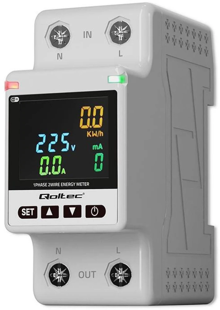 „Qoltec“ vienfazis elektroninis vatmetras | Energijos suvartojimo matuoklis | DIN35 | Nuotolinio valdymo pultas | Matavimų istorija | „Wi-Fi“ | TUYA | Išmanusis gyvenimas