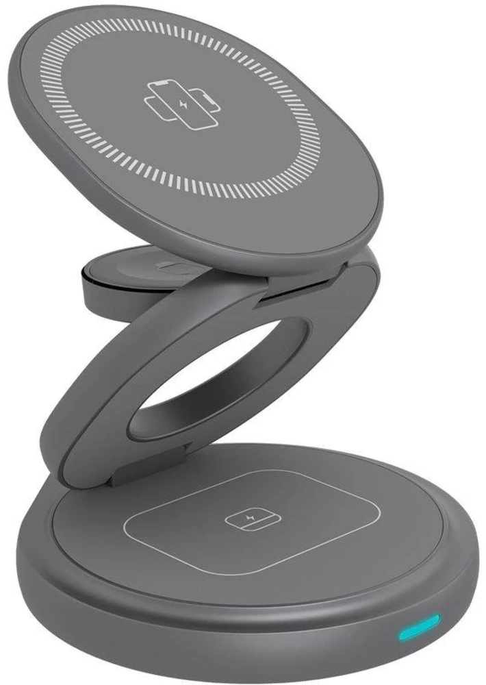 Raidsonic 3 in 1 sulankstomas magnetinis įkrovimo stovas mobiliajam telefonui, ausinėms ir išmaniesiems laikrodžiams, Aliuminio | Ledo dėžė IB-SH101-CH