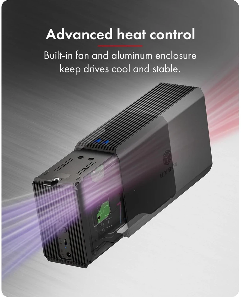 „Raidsonic“ | Dviejų skyrių RAID sistema, HDD/SSD USB 3.2 (2 karta) su ventiliatoriumi | IB-RD3720-CU3