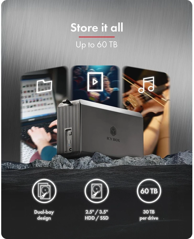 „Raidsonic“ | Dviejų skyrių RAID sistema, HDD/SSD USB 3.2 (2 karta) su ventiliatoriumi | IB-RD3720-CU3