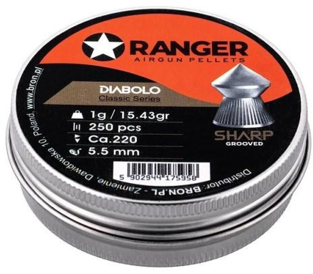 5,5 mm RANGER Diabolo šratukai aštriais galiukais 250 vnt. 1,00 g