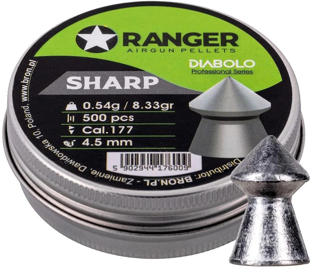 4,5 mm RANGER Diabolo Profesionalūs Šratai Aštriu Antgaliu 500 vnt. 0,54 g