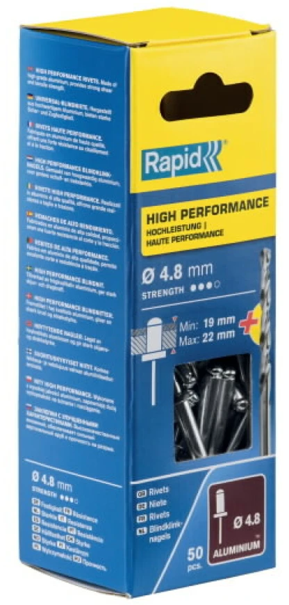 Kniedės aukštos kokybės Al 4,8x25mm 50vnt + Drill C, Rapid