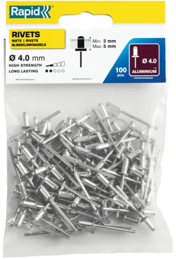 Kniedės, standartinės Al 4,0x8mm 100vnt, Rapid